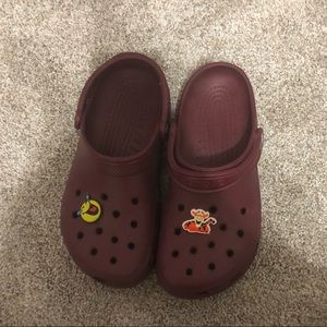 maroon crocs + two gibbets